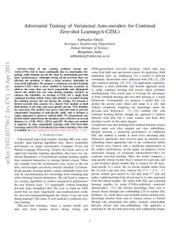 Adversarial Training of Variational Auto-encoders for Continual
  Zero-shot Learning(A-CZSL)