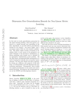 Dimension Free Generalization Bounds for Non Linear Metric Learning