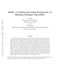 RaSE: A Variable Screening Framework via Random Subspace Ensembles