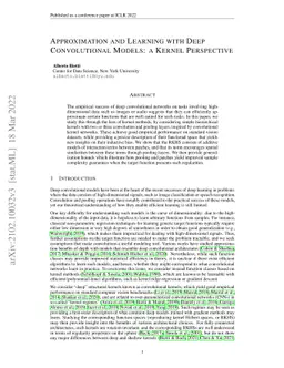 Approximation and Learning with Deep Convolutional Models: a Kernel
  Perspective
