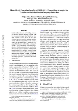 Hate-Alert@DravidianLangTech-EACL2021: Ensembling strategies for
  Transformer-based Offensive language Detection