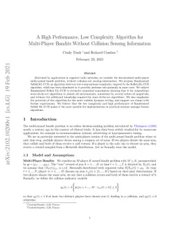 A High Performance, Low Complexity Algorithm for Multi-Player Bandits
  Without Collision Sensing Information