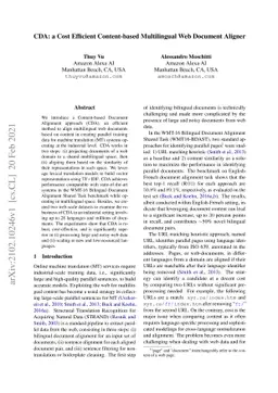 CDA: a Cost Efficient Content-based Multilingual Web Document Aligner
