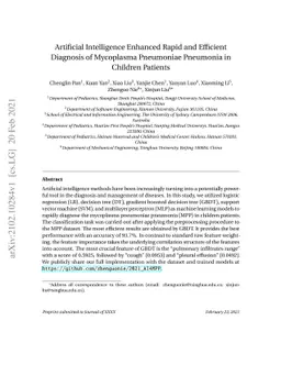 Artificial Intelligence Enhanced Rapid and Efficient Diagnosis of
  Mycoplasma Pneumoniae Pneumonia in Children Patients