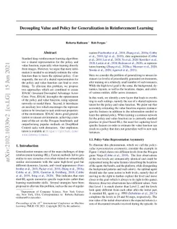 Decoupling Value and Policy for Generalization in Reinforcement Learning