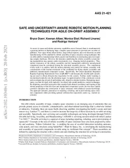 Safe and Uncertainty-Aware Robotic Motion Planning Techniques for Agile
  On-Orbit Assembly