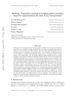 MedAug: Contrastive learning leveraging patient metadata improves
  representations for chest X-ray interpretation