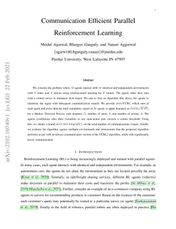 Communication Efficient Parallel Reinforcement Learning