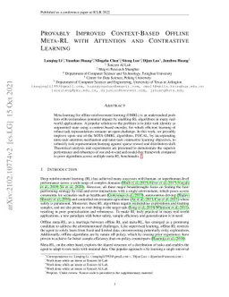 Provably Improved Context-Based Offline Meta-RL with Attention and
  Contrastive Learning