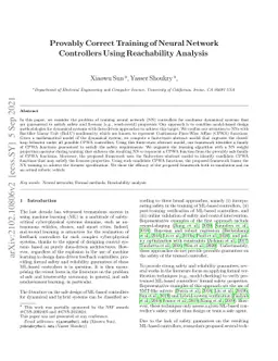 Provably Correct Training of Neural Network Controllers Using
  Reachability Analysis