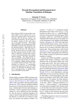 Towards Personalised and Document-level Machine Translation of Dialogue