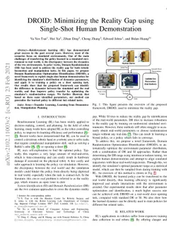 DROID: Minimizing the Reality Gap using Single-Shot Human Demonstration