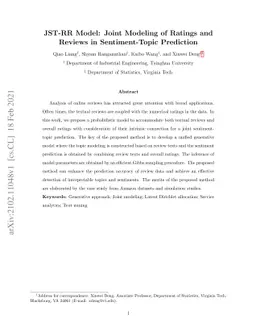 JST-RR Model: Joint Modeling of Ratings and Reviews in Sentiment-Topic
  Prediction