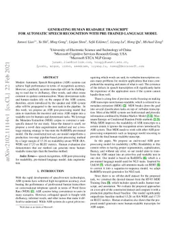Generating Human Readable Transcript for Automatic Speech Recognition
  with Pre-trained Language Model