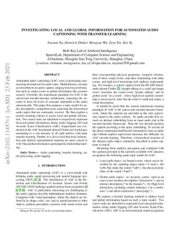 Investigating Local and Global Information for Automated Audio
  Captioning with Transfer Learning