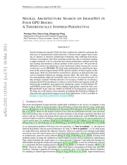 Neural Architecture Search on ImageNet in Four GPU Hours: A
  Theoretically Inspired Perspective