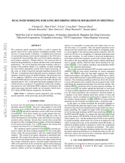 Dual-Path Modeling for Long Recording Speech Separation in Meetings