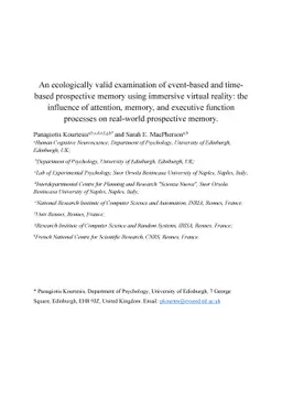 An ecologically valid examination of event-based and time-based
  prospective memory using immersive virtual reality: the influence of
  attention, memory, and executive function processes on real-world prospective
  memory