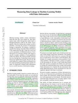 Measuring Data Leakage in Machine-Learning Models with Fisher
  Information