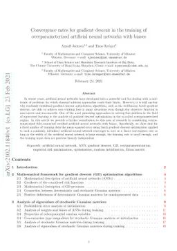 Convergence rates for gradient descent in the training of
  overparameterized artificial neural networks with biases