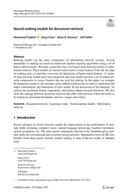 Neural ranking models for document retrieval