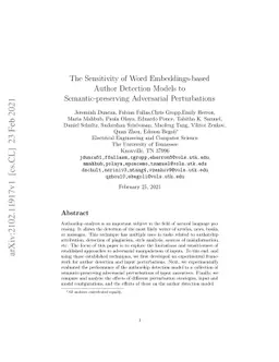 The Sensitivity of Word Embeddings-based Author Detection Models to
  Semantic-preserving Adversarial Perturbations