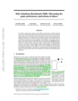 Baby Intuitions Benchmark (BIB): Discerning the goals, preferences, and
  actions of others