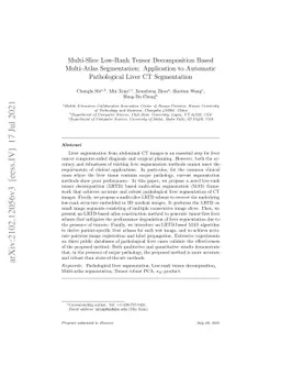 Multi-Slice Low-Rank Tensor Decomposition Based Multi-Atlas
  Segmentation: Application to Automatic Pathological Liver CT Segmentation