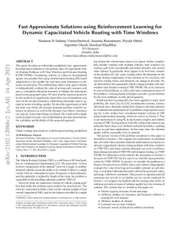 Fast Approximate Solutions using Reinforcement Learning for Dynamic
  Capacitated Vehicle Routing with Time Windows