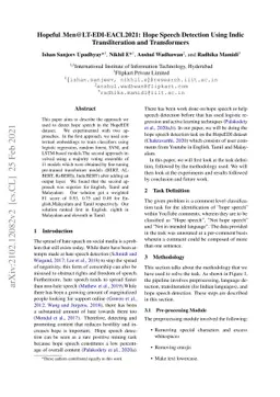 Hopeful_Men@LT-EDI-EACL2021: Hope Speech Detection Using Indic
  Transliteration and Transformers