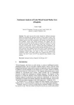 Sentiment Analysis of Code-Mixed Social Media Text (Hinglish)