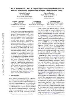 LRG at SemEval-2021 Task 4: Improving Reading Comprehension with
  Abstract Words using Augmentation, Linguistic Features and Voting
