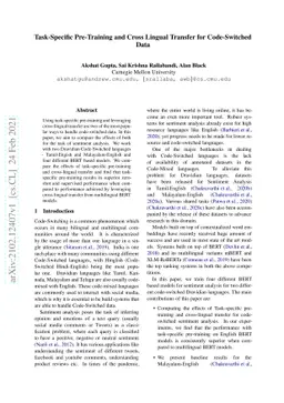 Task-Specific Pre-Training and Cross Lingual Transfer for Code-Switched
  Data