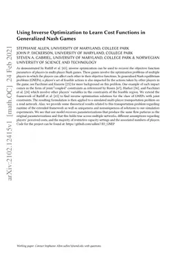 Using Inverse Optimization to Learn Cost Functions in Generalized Nash
  Games