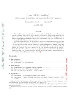 It was "all" for "nothing": sharp phase transitions for noiseless
  discrete channels