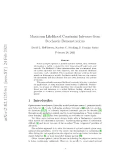 Maximum Likelihood Constraint Inference from Stochastic Demonstrations