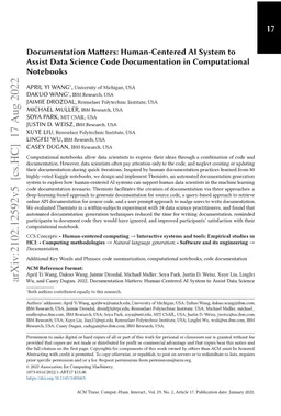 Documentation Matters: Human-Centered AI System to Assist Data Science
  Code Documentation in Computational Notebooks