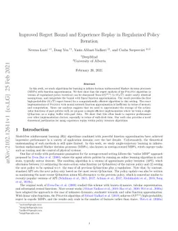 Improved Regret Bound and Experience Replay in Regularized Policy
  Iteration