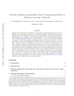 Provably Breaking the Quadratic Error Compounding Barrier in Imitation
  Learning, Optimally