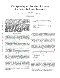 Checkpointing and Localized Recovery for Nested Fork-Join Programs