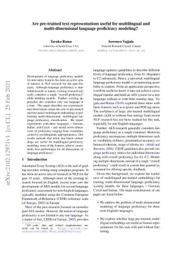 Are pre-trained text representations useful for multilingual and
  multi-dimensional language proficiency modeling?
