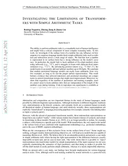 Investigating the Limitations of Transformers with Simple Arithmetic
  Tasks
