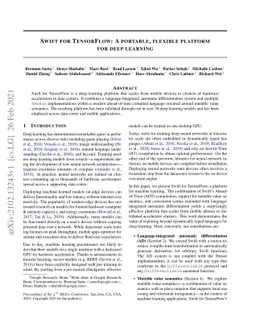 Swift for TensorFlow: A portable, flexible platform for deep learning