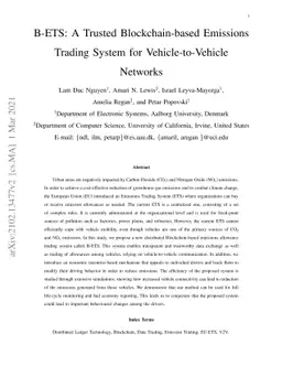 B-ETS: A Trusted Blockchain-based Emissions Trading System for
  Vehicle-to-Vehicle Networks