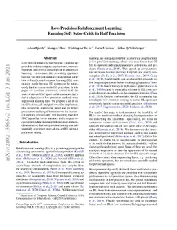 Low-Precision Reinforcement Learning: Running Soft Actor-Critic in Half
  Precision