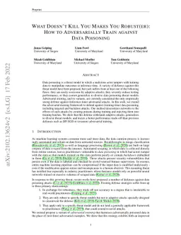 What Doesn't Kill You Makes You Robust(er): How to Adversarially Train
  against Data Poisoning