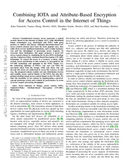 Combining IOTA and Attribute-Based Encryption for Access Control in the
  Internet of Things
