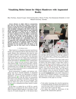 Visualizing Robot Intent for Object Handovers with Augmented Reality