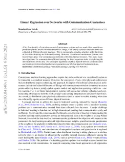 Linear Regression over Networks with Communication Guarantees