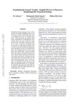 Translating the Unseen? Yoruba-English MT in Low-Resource,
  Morphologically-Unmarked Settings